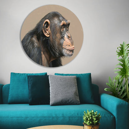 Gedetailleerde realistische aquarel van een aap aluminium muurcirkel
