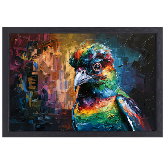 Explosie van Kleur in Abstracte Vogel canvas met baklijst