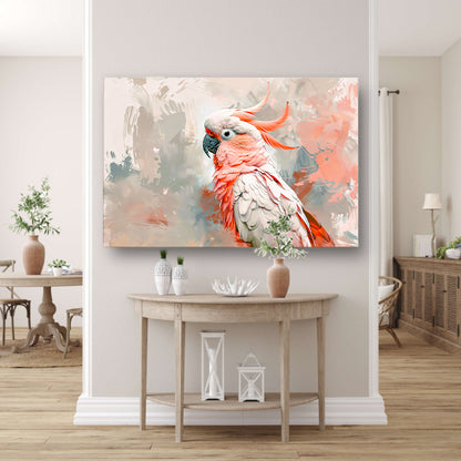 Surrealistische kleurrijke papegaai op abstracte achtergrond canvas
