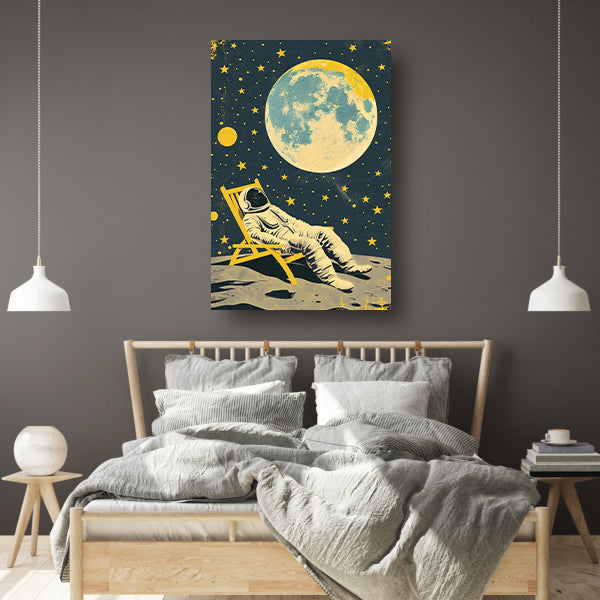 Ontspannen astronaut onder een volle maan   poster