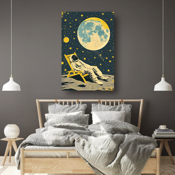 Ontspannen astronaut onder een volle maan   canvas