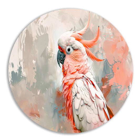 Surrealistische kleurrijke papegaai op abstracte achtergrond aluminium muurcirkel