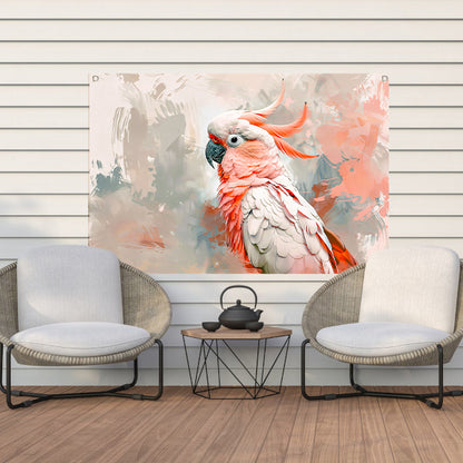 Surrealistische kleurrijke papegaai op abstracte achtergrond tuinposter