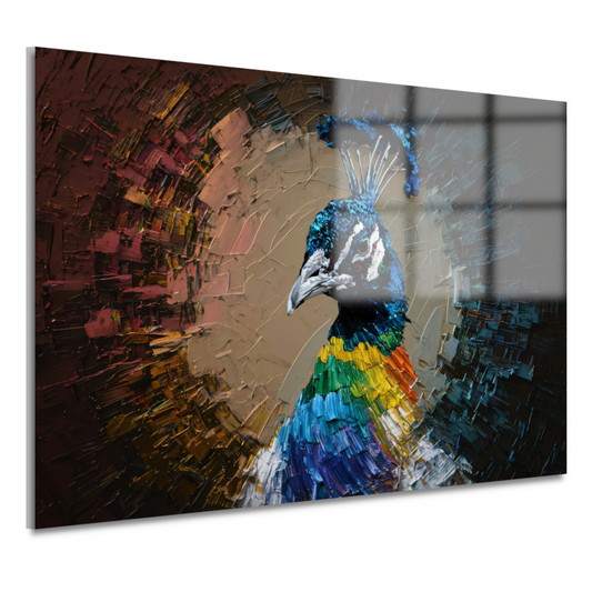 Dynamische kleurrijke pauw in abstracte stijl acrylglas