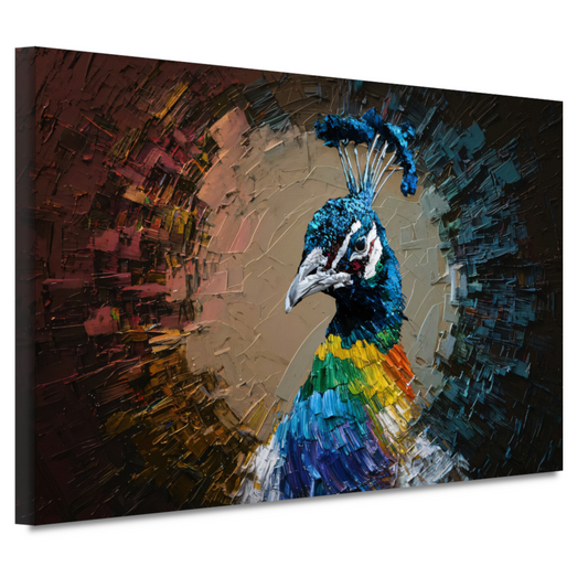 Dynamische kleurrijke pauw in abstracte stijl canvas
