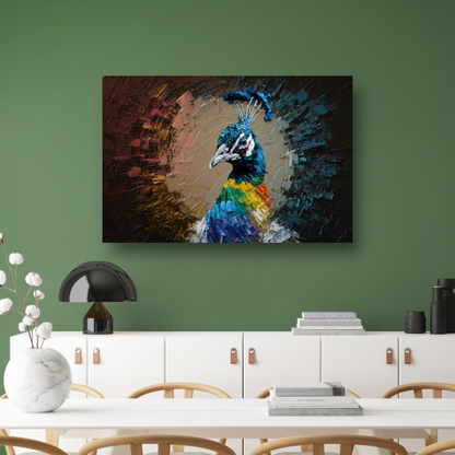 Dynamische kleurrijke pauw in abstracte stijl acrylglas