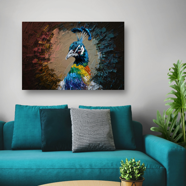 Dynamische kleurrijke pauw in abstracte stijl acrylglas