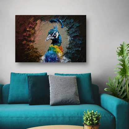 Dynamische kleurrijke pauw in abstracte stijl acrylglas