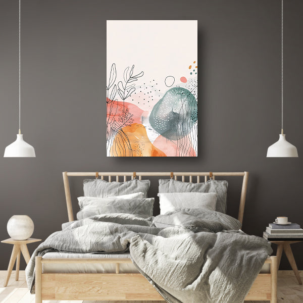 Moderne abstracte kunst met aquarel en lijntekeningen poster
