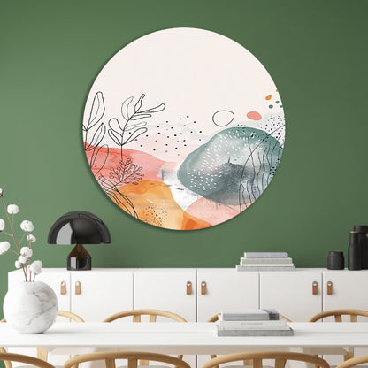 Moderne abstracte kunst met aquarel en lijntekeningen aluminium muurcirkel