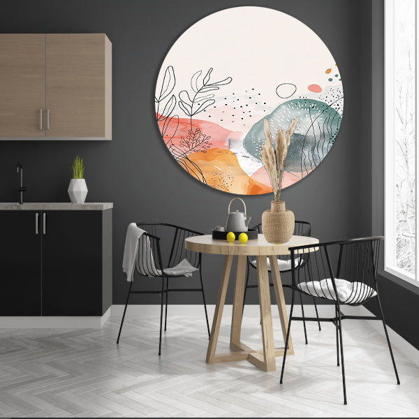 Moderne abstracte kunst met aquarel en lijntekeningen aluminium muurcirkel