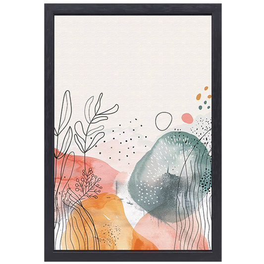 Moderne abstracte kunst met aquarel en lijntekeningen canvas met baklijst