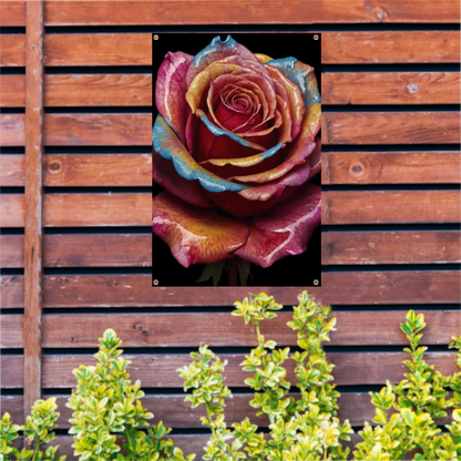 Abstracte explosie van kleurrijke rozenpracht tuinposter