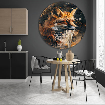 Mysterieuze vos in dynamische rustieke stijl aluminium muurcirkel