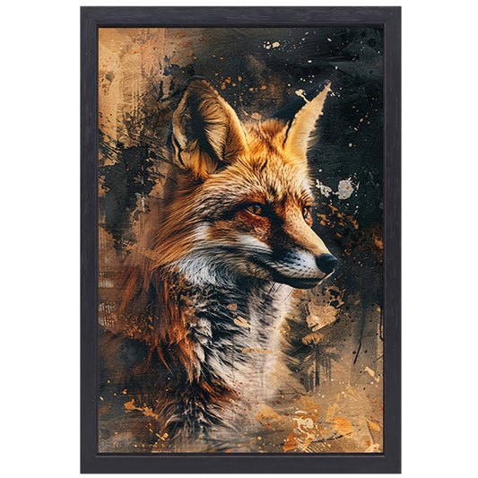 Mysterieuze vos in dynamische rustieke stijl canvas met baklijst
