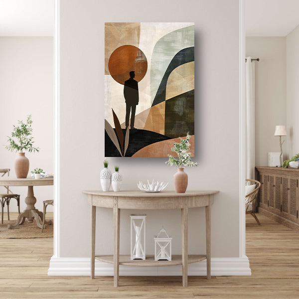 Gestileerde man tegen geometrische pastel achtergrond canvas
