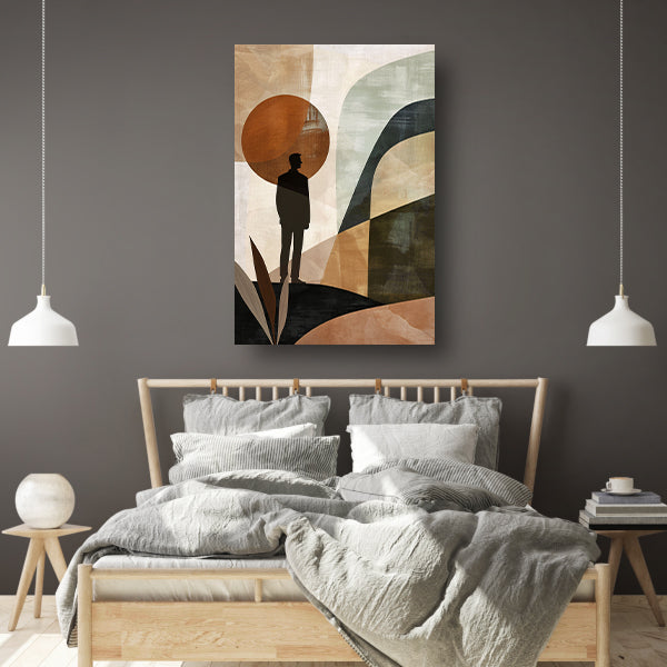 Gestileerde man tegen geometrische pastel achtergrond canvas