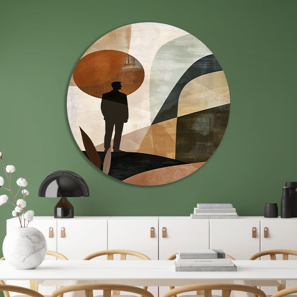 Gestileerde man tegen geometrische pastel achtergrond aluminium muurcirkel