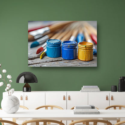 Abstract potten en kwasten canvas met baklijst