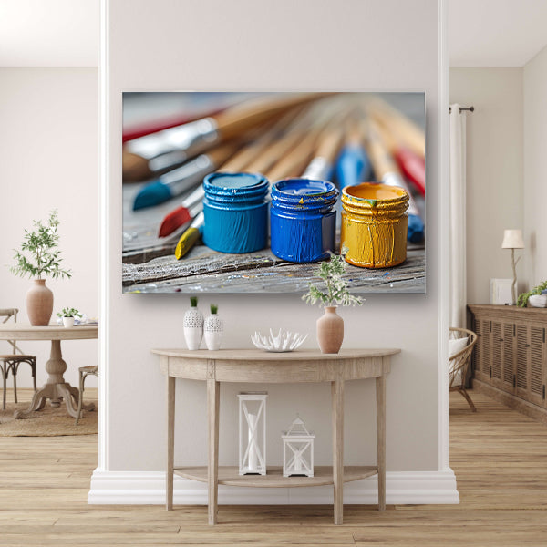 Abstract potten en kwasten canvas met baklijst