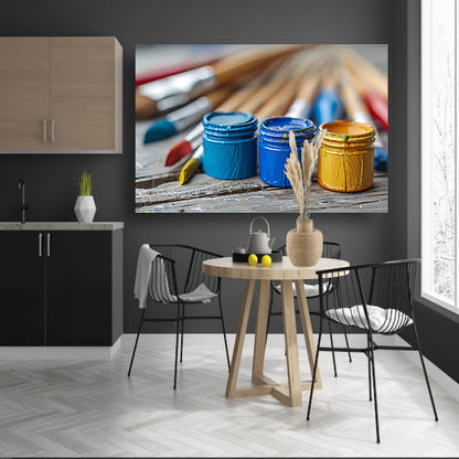 Abstract potten en kwasten canvas met baklijst