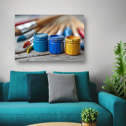 Abstract potten en kwasten canvas met baklijst