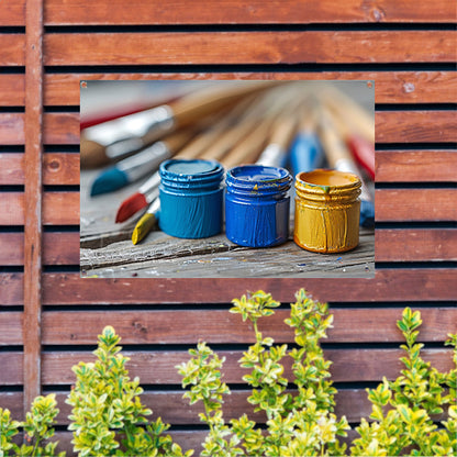 Abstract potten en kwasten tuinposter