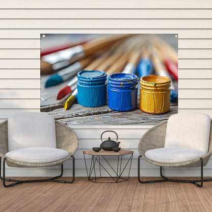 Abstract potten en kwasten tuinposter