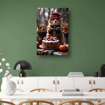 Vos Viert Verjaardag in Winterbos poster