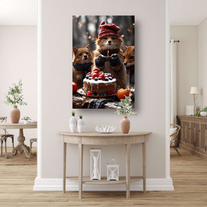 Vos Viert Verjaardag in Winterbos canvas