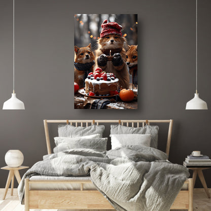 Vos Viert Verjaardag in Winterbos canvas