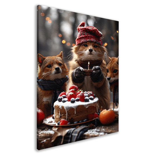 Vos Viert Verjaardag in Winterbos canvas