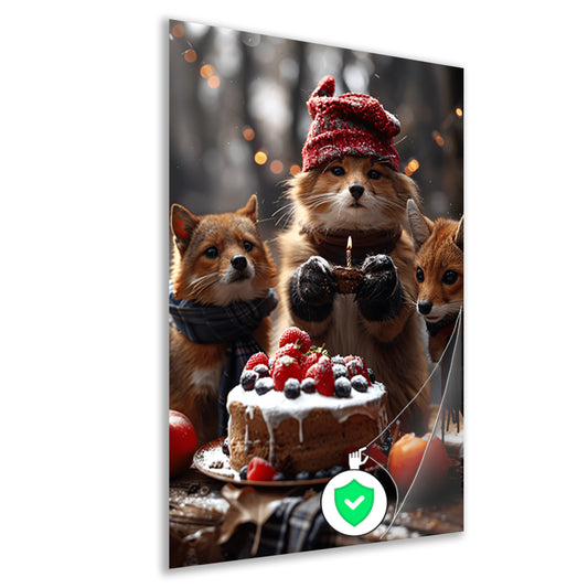 Vos Viert Verjaardag in Winterbos poster