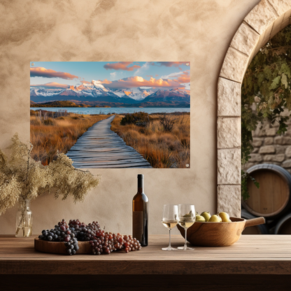 Adembenemend Patagonia landschap met bergen en meer tuinposter