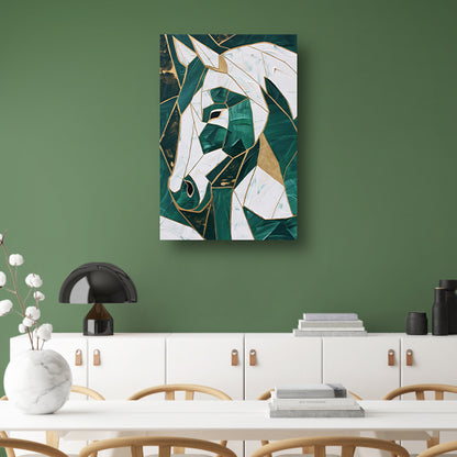 Abstract groen-gouden paardenschilderij op canvas acrylglas