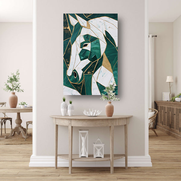 Abstract groen-gouden paardenschilderij op canvas acrylglas