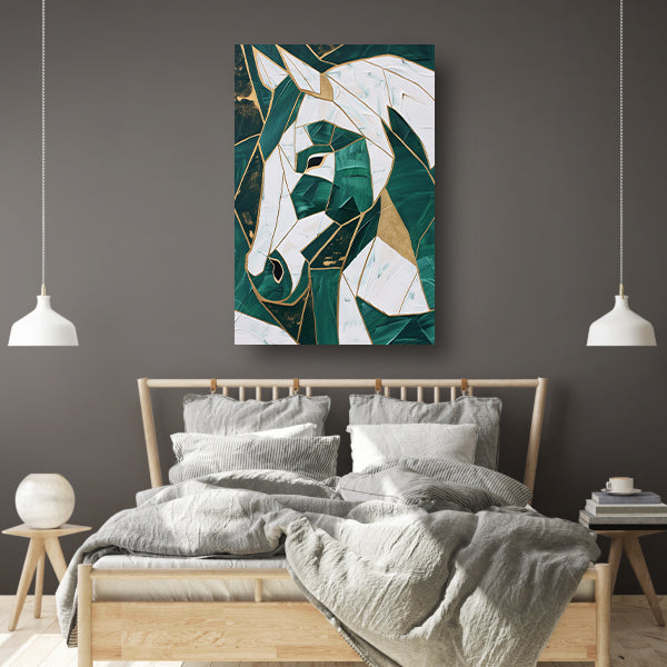 Abstract groen-gouden paardenschilderij op canvas acrylglas