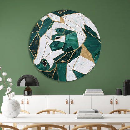 Abstract groen-gouden paardenschilderij forex muurcirkel