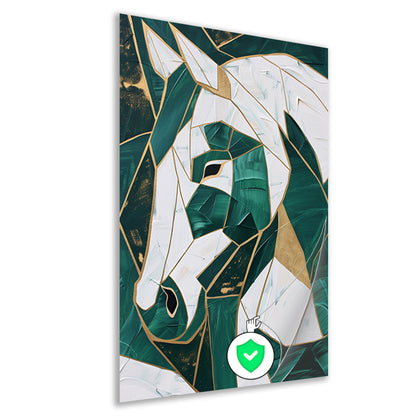 Abstract groen-gouden paardenschilderij op canvas poster