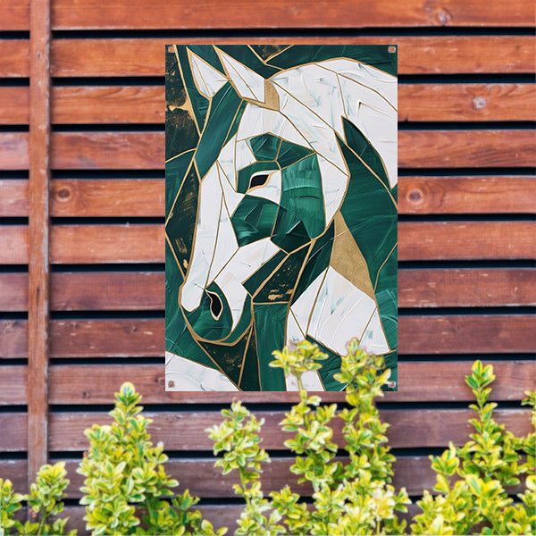 Abstract groen-gouden paardenschilderij tuinposter