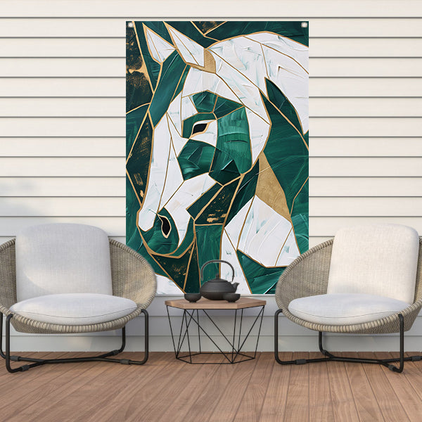 Abstract groen-gouden paardenschilderij tuinposter