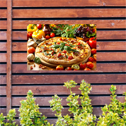 Ambachtelijke pizza met verse kruiden en groenten tuinposter