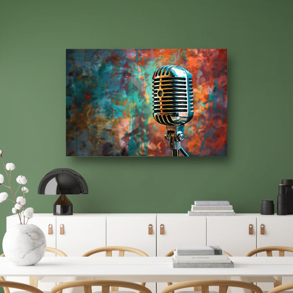 Retro microfoon met abstracte kleurenspatten   canvas