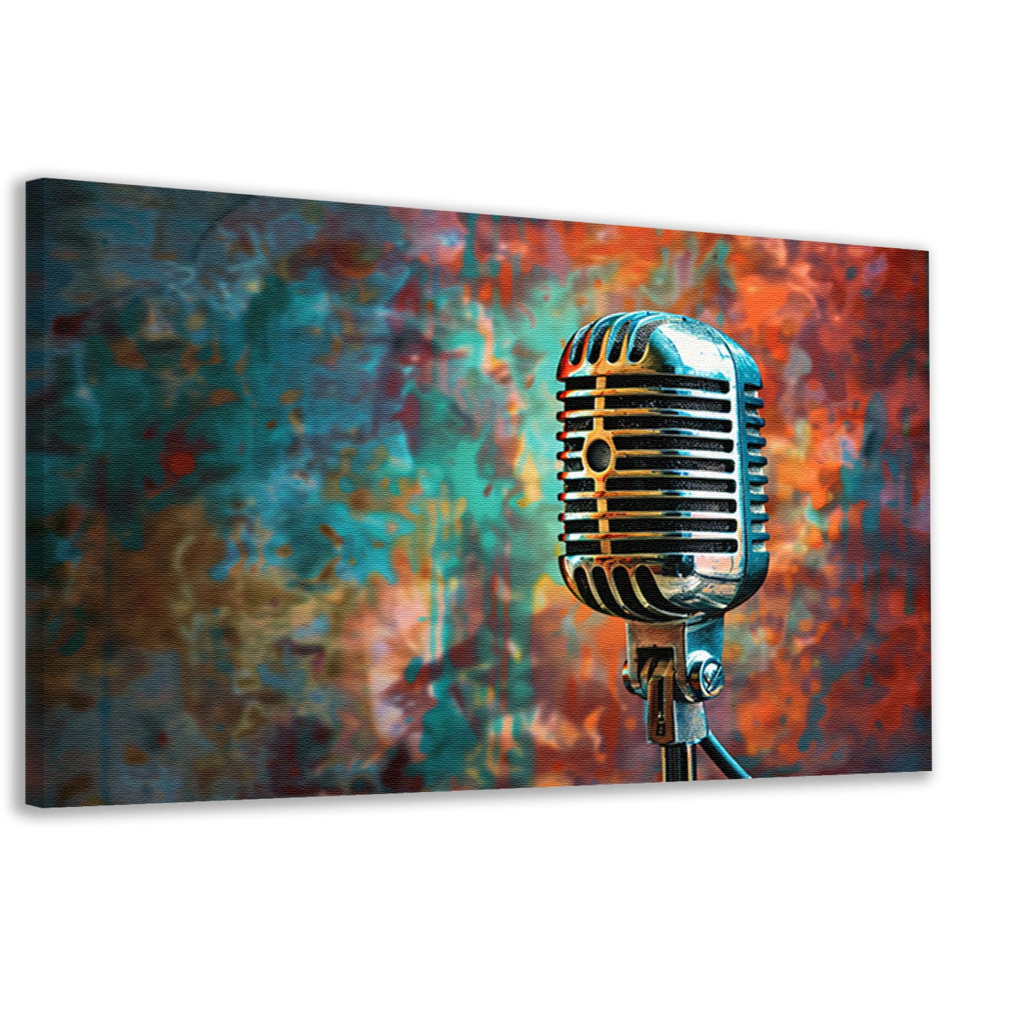 Retro microfoon met abstracte kleurenspatten   canvas