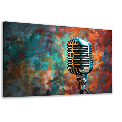 Retro microfoon met abstracte kleurenspatten   canvas