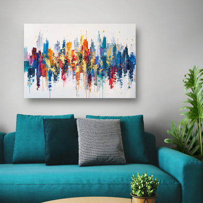 Kleurrijke abstracte stad met dynamische verfspatten acrylglas