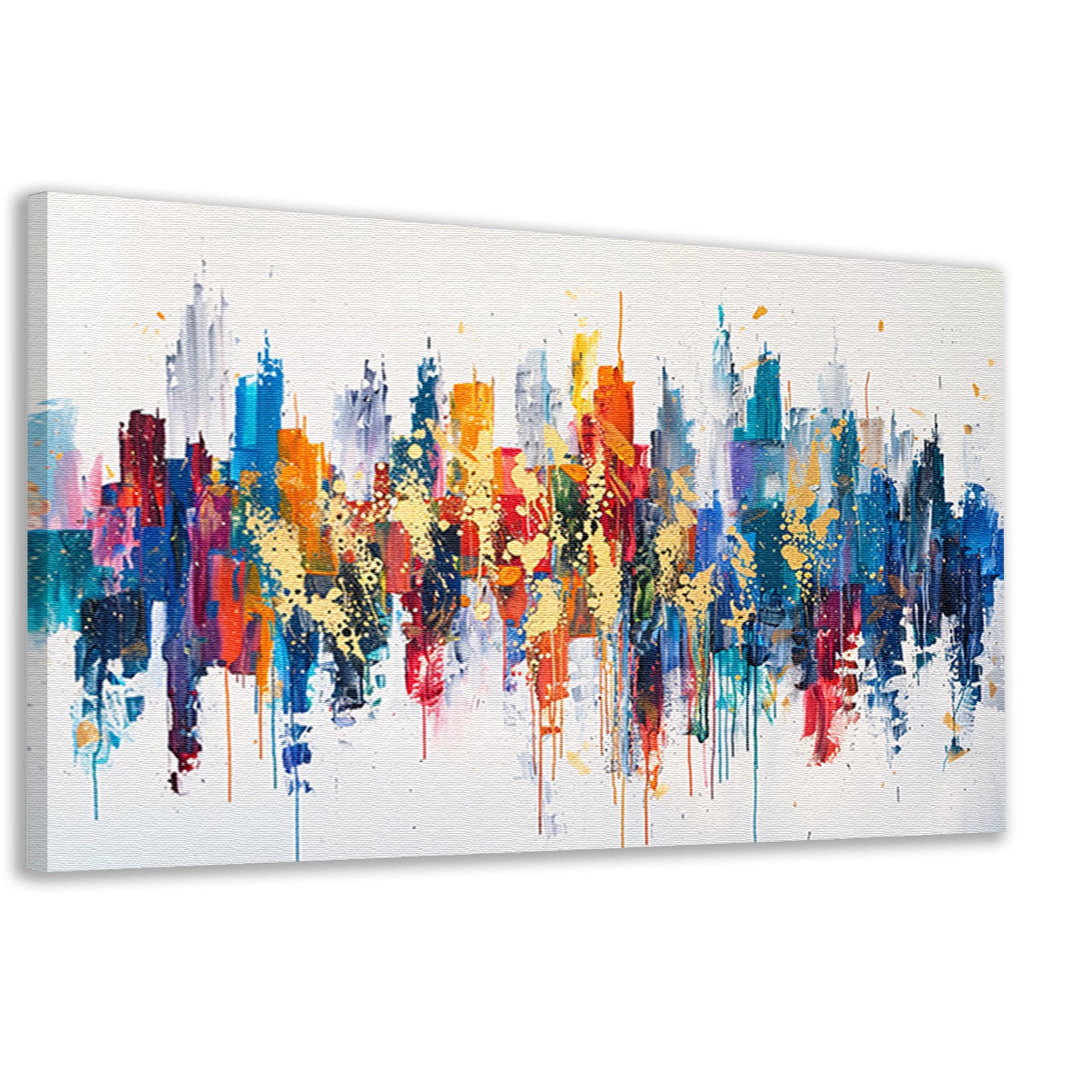 Kleurrijke abstracte stad met dynamische verfspatten canvas