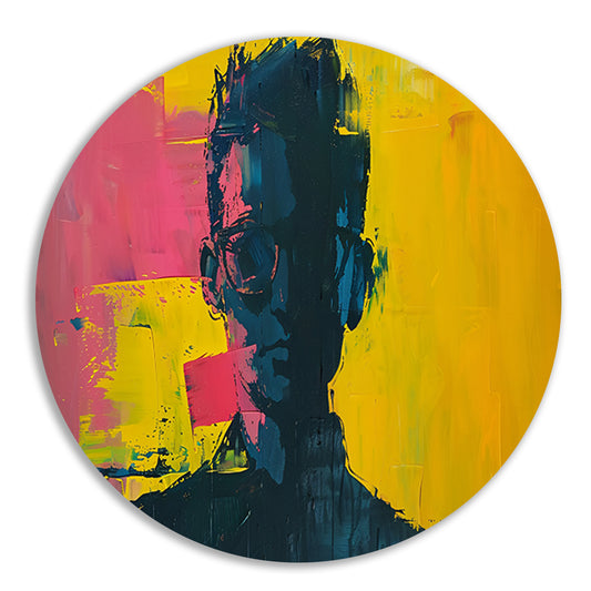 Abstract portret van een man aluminium muurcirkel