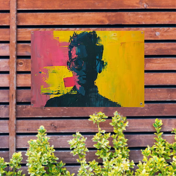 Abstract portret van een man tuinposter