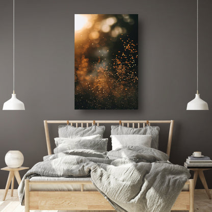 Glinsterende dauwdruppels op grassprieten acrylglas